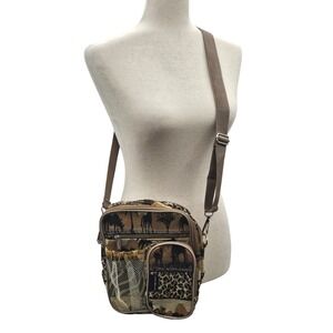 Karriage Mate Vintage Safari Animal Print Crossbody Bag Tan Brown Camel Giraffe